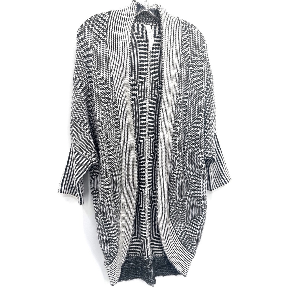 Aeropostale Women Cardigan M Black White Geometric Jacquard Long Open Cocoon